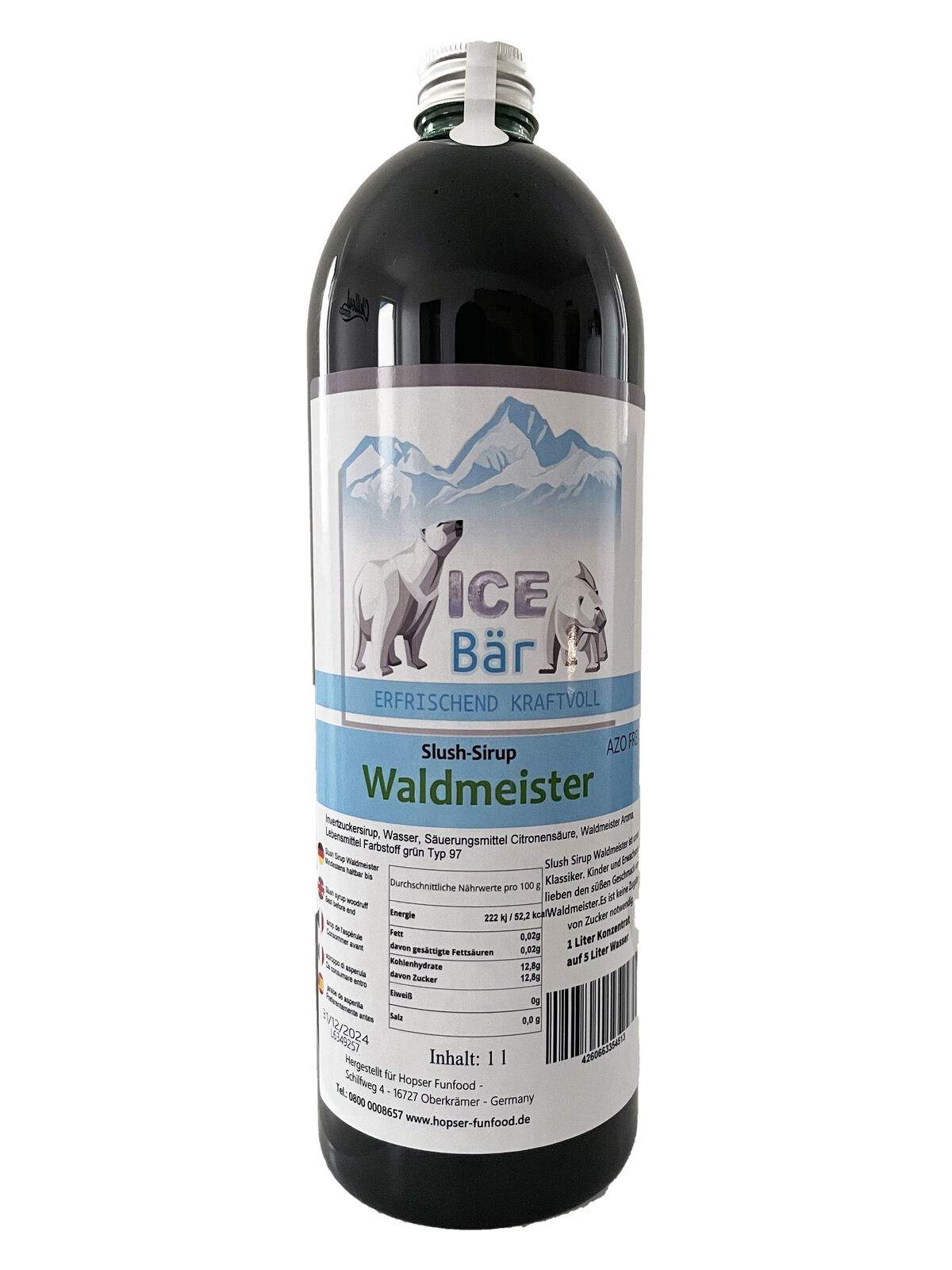 (6,95 Eur / L) Ice Bear Slush Syrup Concentrate Azo Free Woodruff 33.8oz Bottle