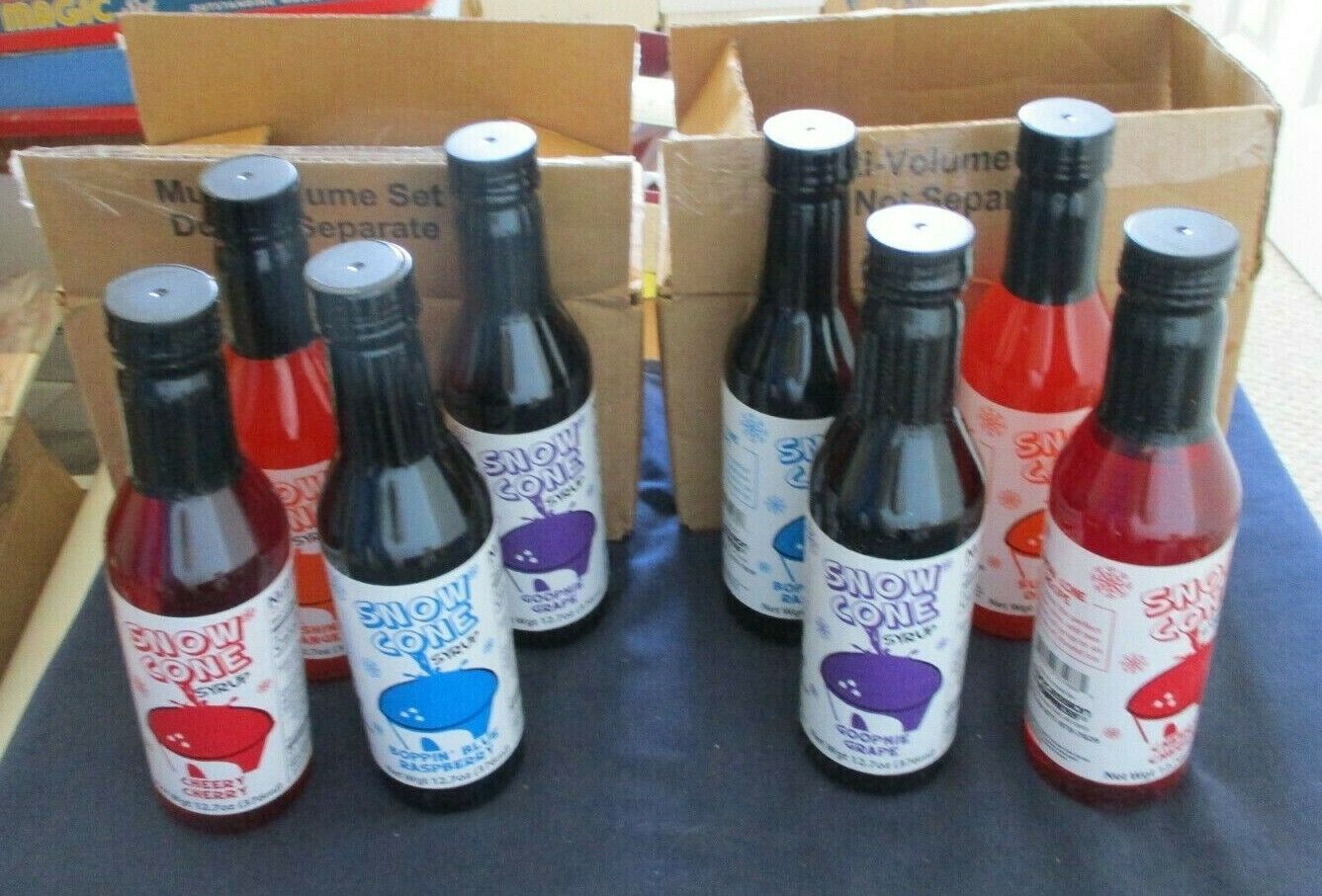 Lot of 2 New 12.7oz Snow Cone Syrup 4 Packs - 8 Bottles Total