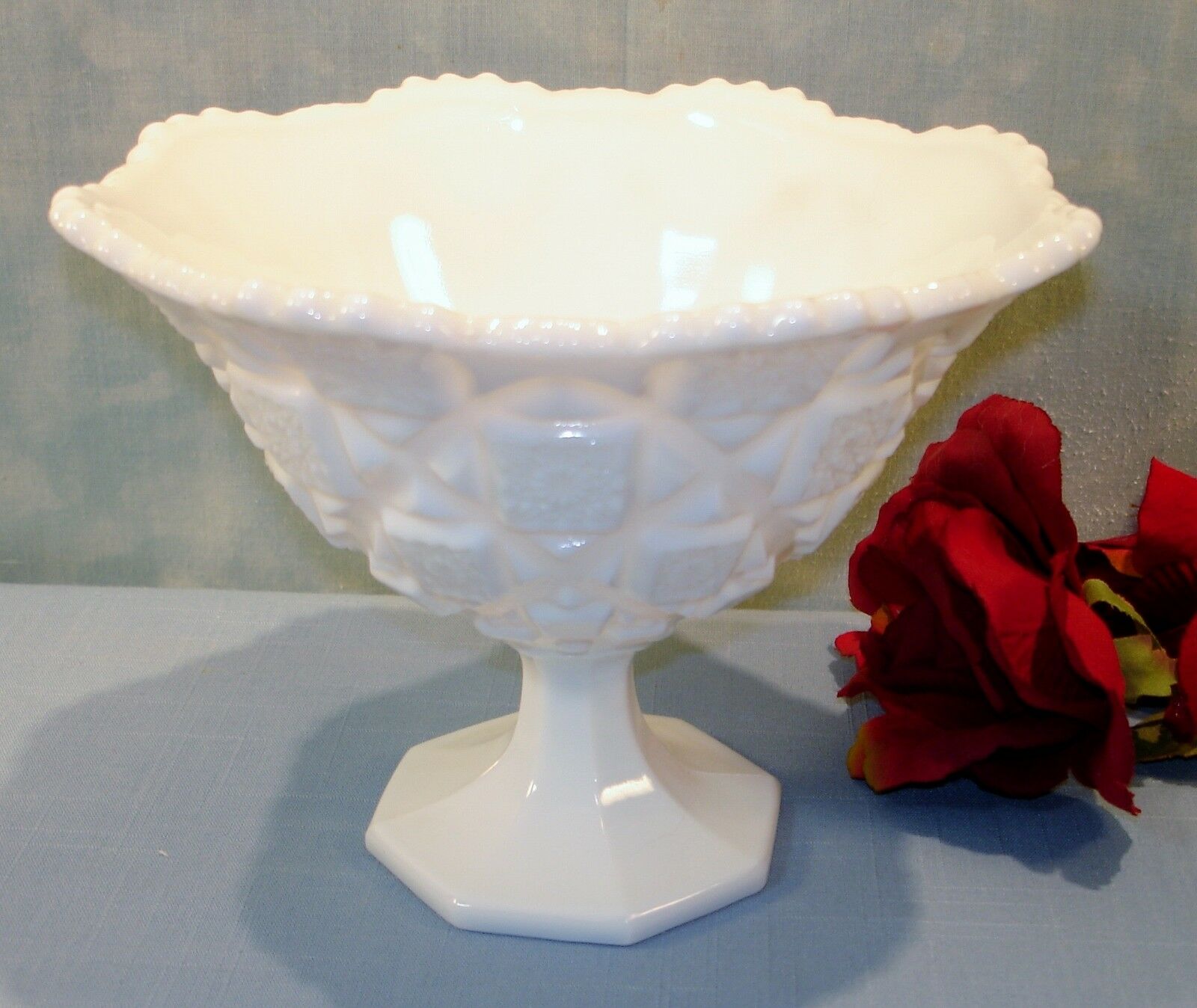 Westmoreland Old Quilt Footed Milk Glass Compote, 5 3/4